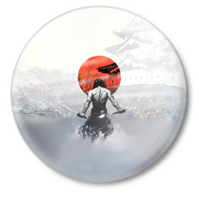 Значок с принтом Японский самурай в Кировске,  металл | круглая форма, металлическая застежка в виде булавки | Тематика изображения на принте: ниндзя | самурай | япония