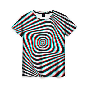Женская футболка 3D с принтом RGB optical в Кировске, 100% полиэфир ( синтетическое хлопкоподобное полотно) | прямой крой, круглый вырез горловины, длина до линии бедер | абстракция | волны | краска | линии | оптические | полосы | разводы | узоры | фрактал | цветные