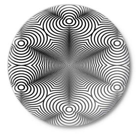 Значок с принтом Оптический pattern в Кировске,  металл | круглая форма, металлическая застежка в виде булавки | абстракция | волны | линии | оптические | полосы | разводы | узоры | фрактал