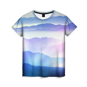 Женская футболка 3D с принтом Сияние гор в Кировске, 100% полиэфир ( синтетическое хлопкоподобное полотно) | прямой крой, круглый вырез горловины, длина до линии бедер | горы | пейзаж
