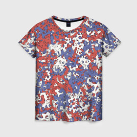 Женская футболка 3D с принтом Бело-сине-красный камуфляж в Кировске, 100% полиэфир ( синтетическое хлопкоподобное полотно) | прямой крой, круглый вырез горловины, длина до линии бедер | белый | красный | милитари | паттрен | россия | синий | текстура | триколор | флаг