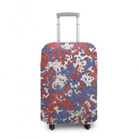 Чехол для чемодана 3D с принтом Бело-сине-красный камуфляж в Кировске, 86% полиэфир, 14% спандекс | двустороннее нанесение принта, прорези для ручек и колес | белый | красный | милитари | паттрен | россия | синий | текстура | триколор | флаг