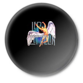 Значок с принтом Led Zeppelin Angel в Кировске,  металл | круглая форма, металлическая застежка в виде булавки | Тематика изображения на принте: рок