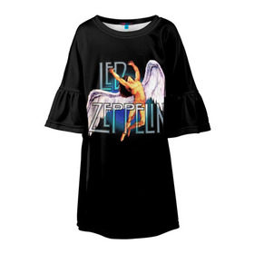 Детское платье 3D с принтом Led Zeppelin Angel в Кировске, 100% полиэстер | прямой силуэт, чуть расширенный к низу. Круглая горловина, на рукавах — воланы | Тематика изображения на принте: рок