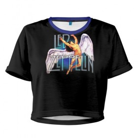 Женская футболка 3D укороченная с принтом Led Zeppelin Angel в Кировске, 100% полиэстер | круглая горловина, длина футболки до линии талии, рукава с отворотами | рок