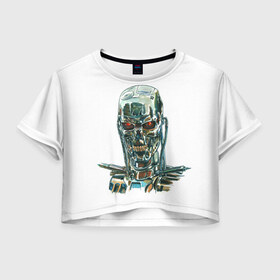 Женская футболка 3D укороченная с принтом Терминатор в Кировске, 100% полиэстер | круглая горловина, длина футболки до линии талии, рукава с отворотами | арт | минимализм | мода | стиль