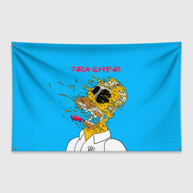 Флаг-баннер с принтом TRASHER в Кировске, 100% полиэстер | размер 67 х 109 см, плотность ткани — 95 г/м2; по краям флага есть четыре люверса для крепления | Тематика изображения на принте: homer | simpsons | гомер | симпсон | симпсоны