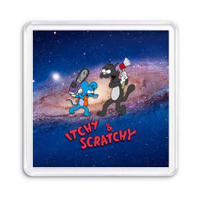 Магнит 55*55 с принтом Itchy & Scratchy space в Кировске, Пластик | Размер: 65*65 мм; Размер печати: 55*55 мм | simpsons | the itchy  scratchy | симпсоны | щекотка и царапка