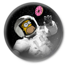 Значок с принтом Гомер в космосе в Кировске,  металл | круглая форма, металлическая застежка в виде булавки | simpsons | гомер | симпсоны