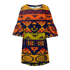 Детское платье 3D с принтом Африканские символы в Кировске, 100% полиэстер | прямой силуэт, чуть расширенный к низу. Круглая горловина, на рукавах — воланы | africa | pattern | африка | африканские мотивы | народы африки | национальная одежда | переплетение нитей | ткани | узор | этнический узор