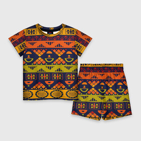 Детский костюм с шортами 3D с принтом Африканские символы в Кировске,  |  | Тематика изображения на принте: africa | pattern | африка | африканские мотивы | народы африки | национальная одежда | переплетение нитей | ткани | узор | этнический узор