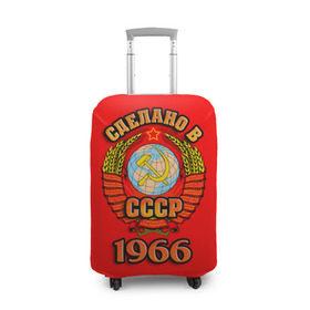 Чехол для чемодана 3D с принтом Сделано в 1966 в Кировске, 86% полиэфир, 14% спандекс | двустороннее нанесение принта, прорези для ручек и колес | 1966 | герб | герб россии | год рождения | дата | надпись | россия | сделано | ссср