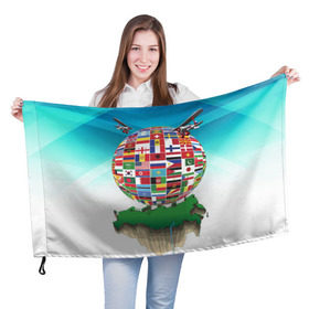 Флаг 3D с принтом Флаги в Кировске, 100% полиэстер | плотность ткани — 95 г/м2, размер — 67 х 109 см. Принт наносится с одной стороны | америка | казахстан | карта | россия | туризм | флаг | флаги | шар