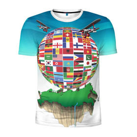 Мужская футболка 3D спортивная с принтом Флаги в Кировске, 100% полиэстер с улучшенными характеристиками | приталенный силуэт, круглая горловина, широкие плечи, сужается к линии бедра | америка | казахстан | карта | россия | туризм | флаг | флаги | шар