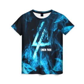 Женская футболка 3D с принтом Linkin Park синий дым в Кировске, 100% полиэфир ( синтетическое хлопкоподобное полотно) | прямой крой, круглый вырез горловины, длина до линии бедер | альтернативный рок | линкин парк