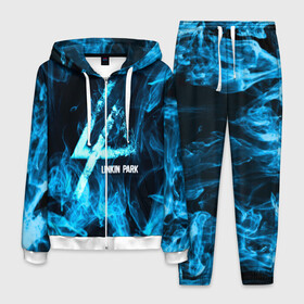 Мужской костюм 3D с принтом Linkin Park синий дым в Кировске, 100% полиэстер | Манжеты и пояс оформлены тканевой резинкой, двухслойный капюшон со шнурком для регулировки, карманы спереди | альтернативный рок | линкин парк