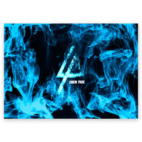 Поздравительная открытка с принтом Linkin Park синий дым в Кировске, 100% бумага | плотность бумаги 280 г/м2, матовая, на обратной стороне линовка и место для марки
 | Тематика изображения на принте: альтернативный рок | линкин парк