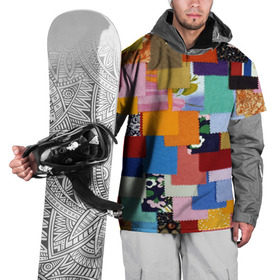 Накидка на куртку 3D с принтом Цветные лоскуты в Кировске, 100% полиэстер |  | color | spray | капли красок | лоскуты | одежда | радуга | разноцветные | цветные