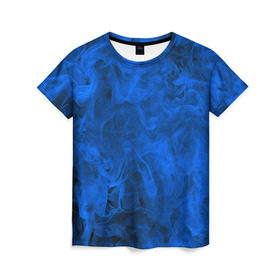 Женская футболка 3D с принтом Синий дым в Кировске, 100% полиэфир ( синтетическое хлопкоподобное полотно) | прямой крой, круглый вырез горловины, длина до линии бедер | fire | flame | in fire | smoke | в огне | дым | огненный | огонь | текстуры