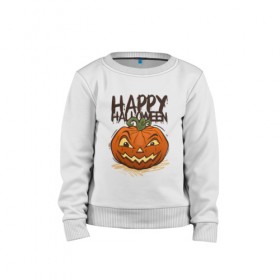 Детский свитшот хлопок с принтом happy halloween в Кировске, 100% хлопок | круглый вырез горловины, эластичные манжеты, пояс и воротник | 