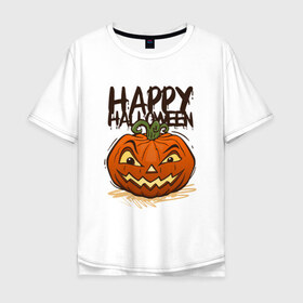 Мужская футболка хлопок Oversize с принтом happy halloween в Кировске, 100% хлопок | свободный крой, круглый ворот, “спинка” длиннее передней части | 