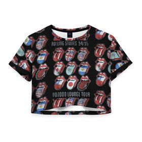 Женская футболка 3D укороченная с принтом The Rolling Stones в Кировске, 100% полиэстер | круглая горловина, длина футболки до линии талии, рукава с отворотами | англия | аргентина | блюз рок | канада | мик джаггер | музыка | песни | психоделический рок | ритм н блюз | рок | рок н ролл | ролинг | рот | стоун | стоунз | сша | флаг | язык | япония