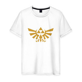 Мужская футболка хлопок с принтом The Legend of Zelda в Кировске, 100% хлопок | прямой крой, круглый вырез горловины, длина до линии бедер, слегка спущенное плечо. | triforce | желтый | зельда | легенда | лого | трифорс | эмблема