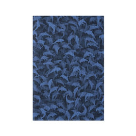Обложка для паспорта матовая кожа с принтом Камуфляж с дельфинами в Кировске, натуральная матовая кожа | размер 19,3 х 13,7 см; прозрачные пластиковые крепления | Тематика изображения на принте: вода | дельфин | дельфины | милитари | море | океан | паттерн | синий | текстура | черное
