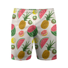 Мужские шорты 3D спортивные с принтом Тропический рай в Кировске,  |  | ананас | арбуз | киви | лимон | манго | паттерн | тропики | фрукты