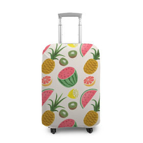 Чехол для чемодана 3D с принтом Тропический рай в Кировске, 86% полиэфир, 14% спандекс | двустороннее нанесение принта, прорези для ручек и колес | ананас | арбуз | киви | лимон | манго | паттерн | тропики | фрукты