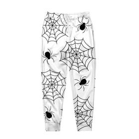 Мужские брюки 3D с принтом Паутинка в Кировске, 100% полиэстер | манжеты по низу, эластичный пояс регулируется шнурком, по бокам два кармана без застежек, внутренняя часть кармана из мелкой сетки | белый | паук | паутина | узор | хэллоуин | черный