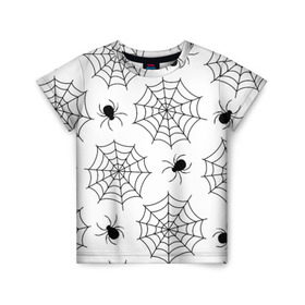Детская футболка 3D с принтом Паутинка в Кировске, 100% гипоаллергенный полиэфир | прямой крой, круглый вырез горловины, длина до линии бедер, чуть спущенное плечо, ткань немного тянется | белый | паук | паутина | узор | хэллоуин | черный
