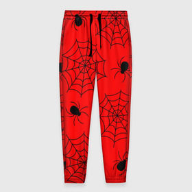 Мужские брюки 3D с принтом Happy Halloween в Кировске, 100% полиэстер | манжеты по низу, эластичный пояс регулируется шнурком, по бокам два кармана без застежек, внутренняя часть кармана из мелкой сетки | белый | паук | паутина | узор | хэллоуин | черный