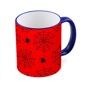 Кружка 3D с принтом Happy Halloween в Кировске, керамика | ёмкость 330 мл | белый | паук | паутина | узор | хэллоуин | черный