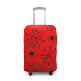 Чехол для чемодана 3D с принтом Happy Halloween в Кировске, 86% полиэфир, 14% спандекс | двустороннее нанесение принта, прорези для ручек и колес | белый | паук | паутина | узор | хэллоуин | черный