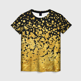 Женская футболка 3D с принтом Золотой в Кировске, 100% полиэфир ( синтетическое хлопкоподобное полотно) | прямой крой, круглый вырез горловины, длина до линии бедер | блеск | блестки | желтый | круги | перетекание | россыпь | черный