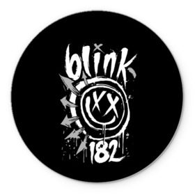 Коврик круглый с принтом Blink-182 в Кировске, резина и полиэстер | круглая форма, изображение наносится на всю лицевую часть | Тематика изображения на принте: blink | california | pop | punk | rock | группа | калифорния | панк | рок
