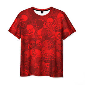 Мужская футболка 3D с принтом Красные черепа в Кировске, 100% полиэфир | прямой крой, круглый вырез горловины, длина до линии бедер | камуфляж | кости | красный | милитари | паттерн | скелет | текстура | хеллоуин