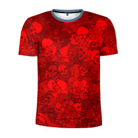 Мужская футболка 3D спортивная с принтом Красные черепа в Кировске, 100% полиэстер с улучшенными характеристиками | приталенный силуэт, круглая горловина, широкие плечи, сужается к линии бедра | камуфляж | кости | красный | милитари | паттерн | скелет | текстура | хеллоуин