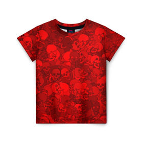 Детская футболка 3D с принтом Красные черепа в Кировске, 100% гипоаллергенный полиэфир | прямой крой, круглый вырез горловины, длина до линии бедер, чуть спущенное плечо, ткань немного тянется | Тематика изображения на принте: камуфляж | кости | красный | милитари | паттерн | скелет | текстура | хеллоуин