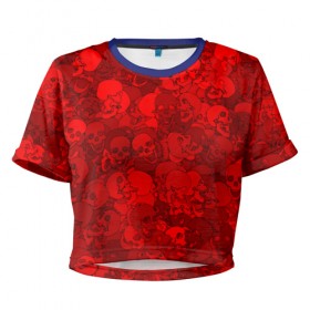 Женская футболка 3D укороченная с принтом Красные черепа в Кировске, 100% полиэстер | круглая горловина, длина футболки до линии талии, рукава с отворотами | камуфляж | кости | красный | милитари | паттерн | скелет | текстура | хеллоуин