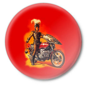 Значок с принтом Всадник в Кировске,  металл | круглая форма, металлическая застежка в виде булавки | bike | harley | honda | kawasaki | moto | suzuki | yamaha | байкер | всадник | мотоцикл | рыцарь