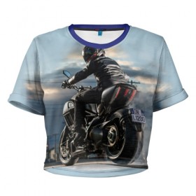 Женская футболка 3D укороченная с принтом Ducati в Кировске, 100% полиэстер | круглая горловина, длина футболки до линии талии, рукава с отворотами | Тематика изображения на принте: bike | ducati | harley | honda | moto | suzuki | yamaha | байк | мотоцикл | спорт