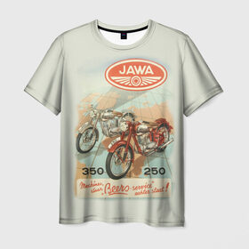 Мужская футболка 3D с принтом JAWA в Кировске, 100% полиэфир | прямой крой, круглый вырез горловины, длина до линии бедер | bike | jawa | moto | sport | байк | мото | спорт | ява