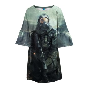 Детское платье 3D с принтом Stalker в Кировске, 100% полиэстер | прямой силуэт, чуть расширенный к низу. Круглая горловина, на рукавах — воланы | stalker | сталкер