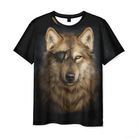 Мужская футболка 3D с принтом Морской волк в Кировске, 100% полиэфир | прямой крой, круглый вырез горловины, длина до линии бедер | волк | глаз | животное | зверь | корабль | моряк | пират | собака | флот | хищник