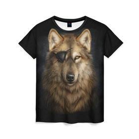 Женская футболка 3D с принтом Морской волк в Кировске, 100% полиэфир ( синтетическое хлопкоподобное полотно) | прямой крой, круглый вырез горловины, длина до линии бедер | волк | глаз | животное | зверь | корабль | моряк | пират | собака | флот | хищник
