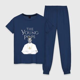 Женская пижама хлопок с принтом Молодой Папа The Young Pope в Кировске, 100% хлопок | брюки и футболка прямого кроя, без карманов, на брюках мягкая резинка на поясе и по низу штанин | the young pope | джуд лоу | молодой папа