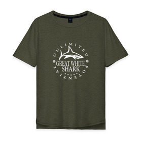 Мужская футболка хлопок Oversize с принтом White Shark Black в Кировске, 100% хлопок | свободный крой, круглый ворот, “спинка” длиннее передней части | акула | настроение | новая | пацанская | позитив | прикольные картинки