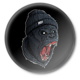 Значок с принтом Горилла Бандит в Кировске,  металл | круглая форма, металлическая застежка в виде булавки | swag | бандит | горилла | обезьяна